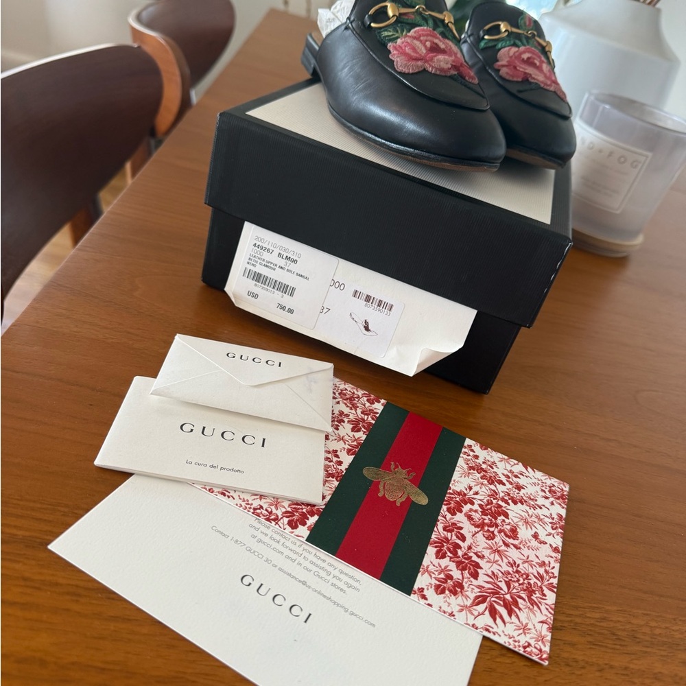 Gucci Black Floral Loafers with Box - Picture 7 of 8
